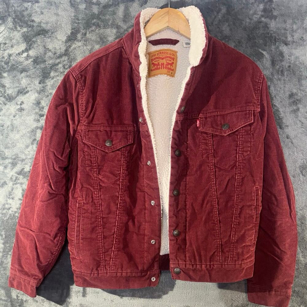 Levi's Men's Type III Sherpa Lined Corduroy Trucker Jacket Burgundy Small